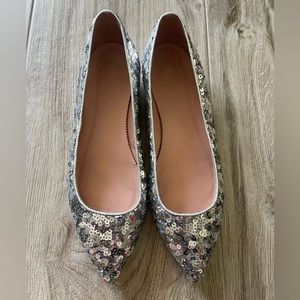 J. Crew Silver Sequins Pointed Toe Flats Size 9